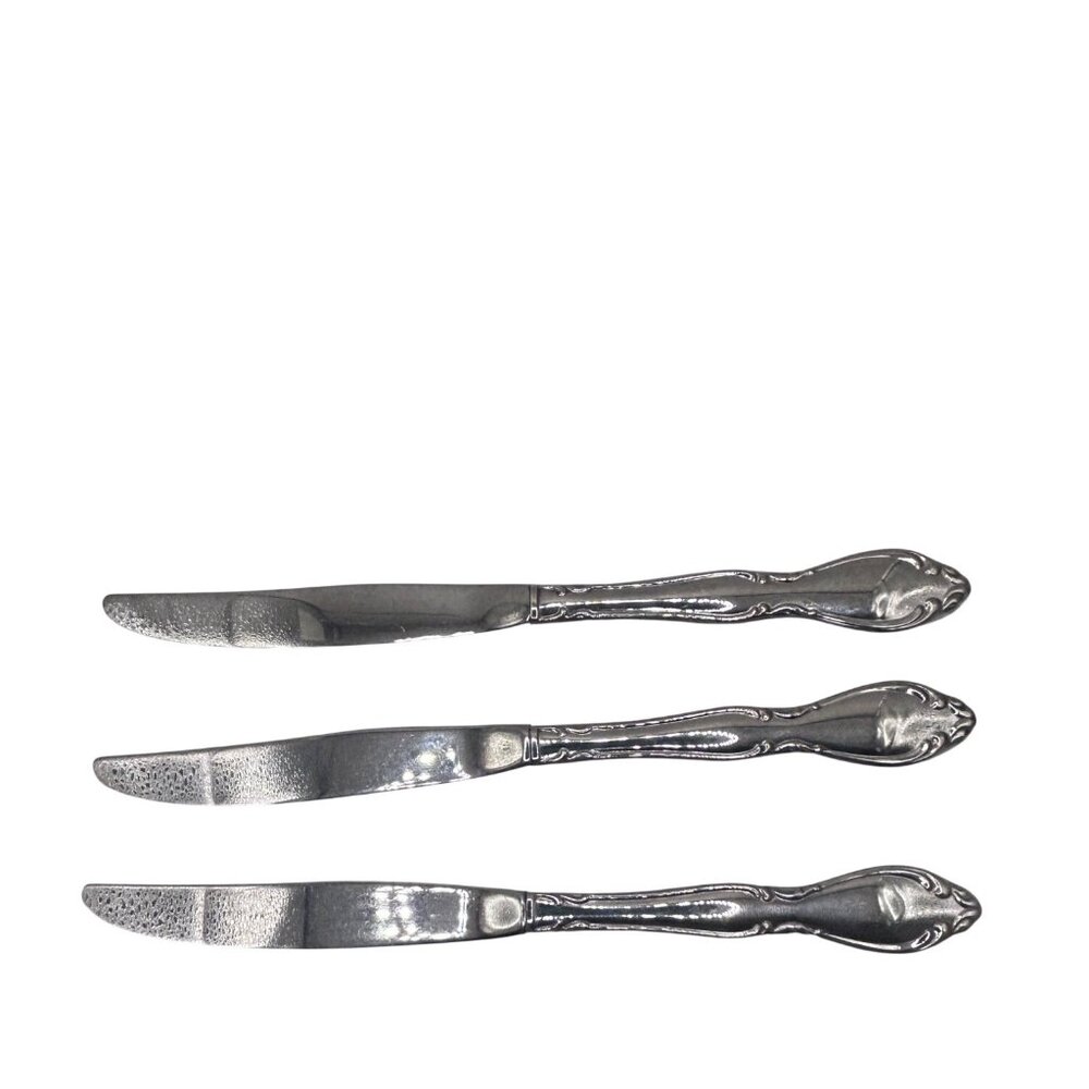 Set Of 3 Vintage Oneida Silver Strathmore Stainless Steel Dinner Knives